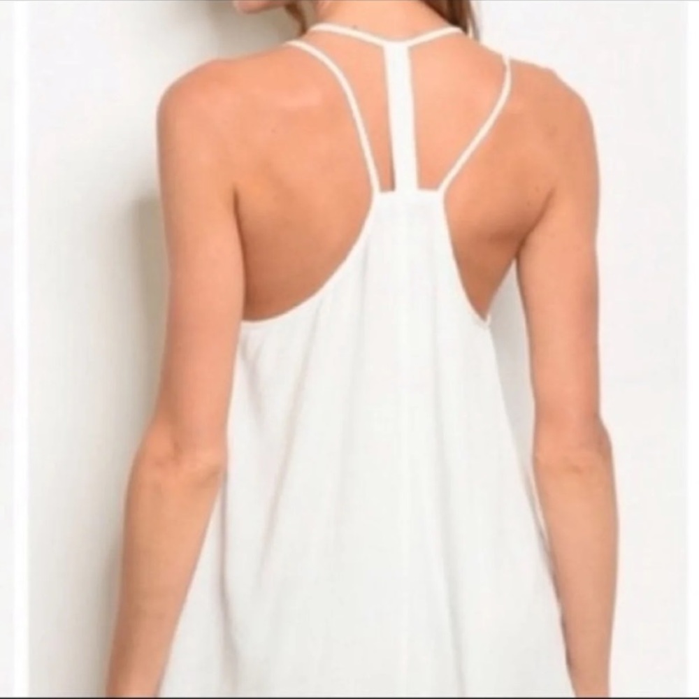 White and tan crocheted neck and strappy back dress Small S - Picture 3 of 7